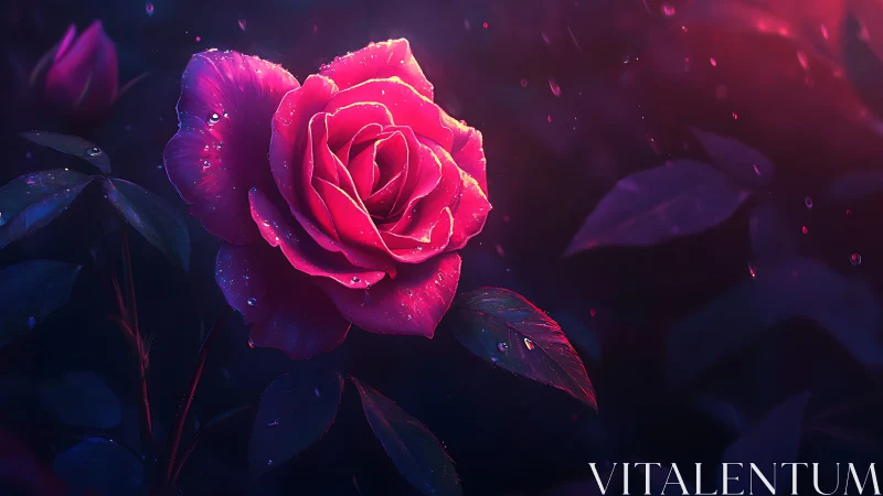 Neon Rose Glowing in the Dark with Magical Shimmer.