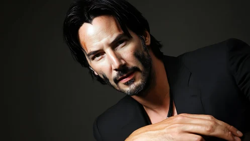 Studio portrait of dark haired man in black tailored jacket.