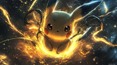 Electric creature unleashes glowing energy in stormy void