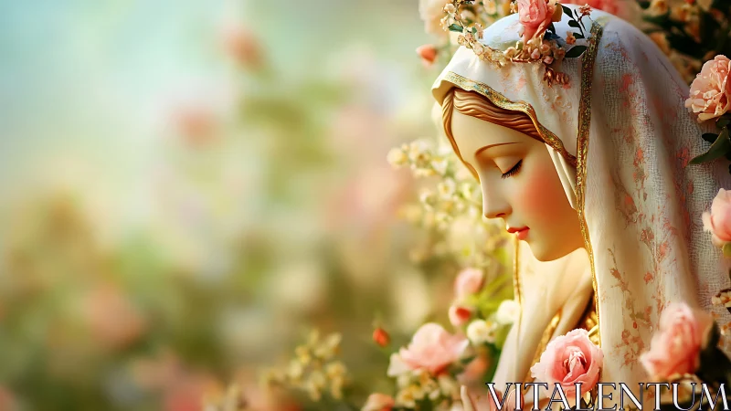 Serene veiled woman rendered in soft floral digital portrait