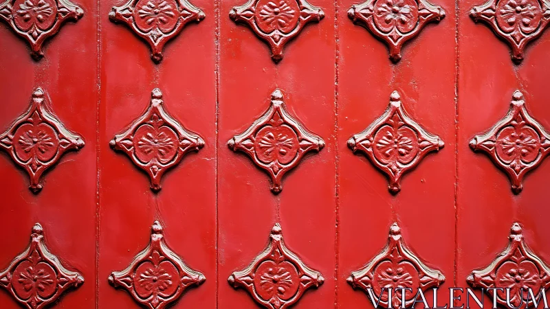 Red metal surface with repeating raised diamond ornaments.