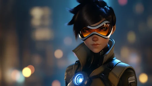 Neon winds pause as the goggled time-runner owns midnight streets