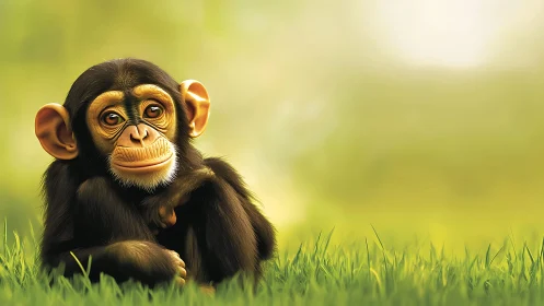 Juvenile chimpanzee rendered with soft-focus bokeh background