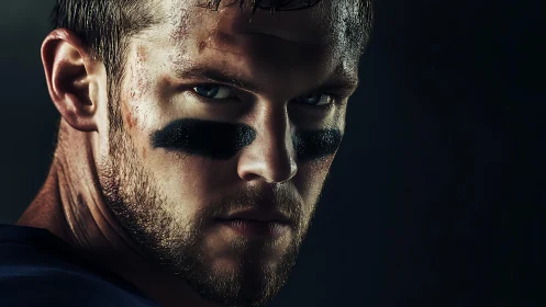Intense football player portrait under dramatic low key light.
