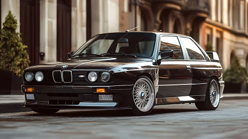 Classic BMW sports coupe is parked on an urban street