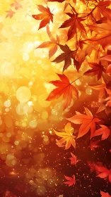 Glowing autumn maple leaves drift through bokeh light field