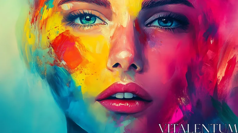 Vivid female portrait explodes with neon abstract color fields.