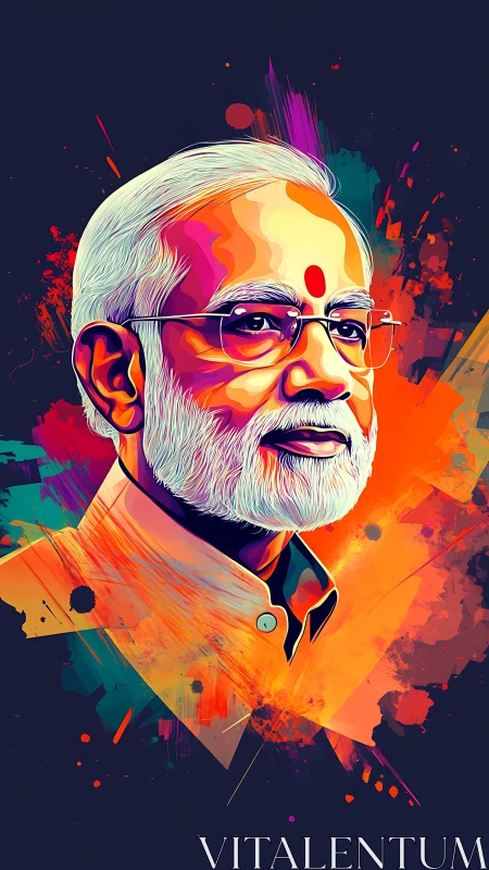 Color-splashed portrait of elderly leader in vivid profile