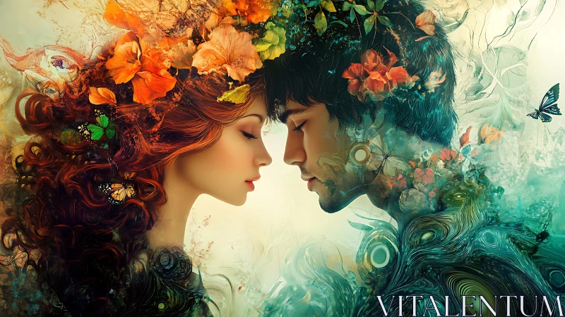 Bilateral floral double exposure with nature symbolism.