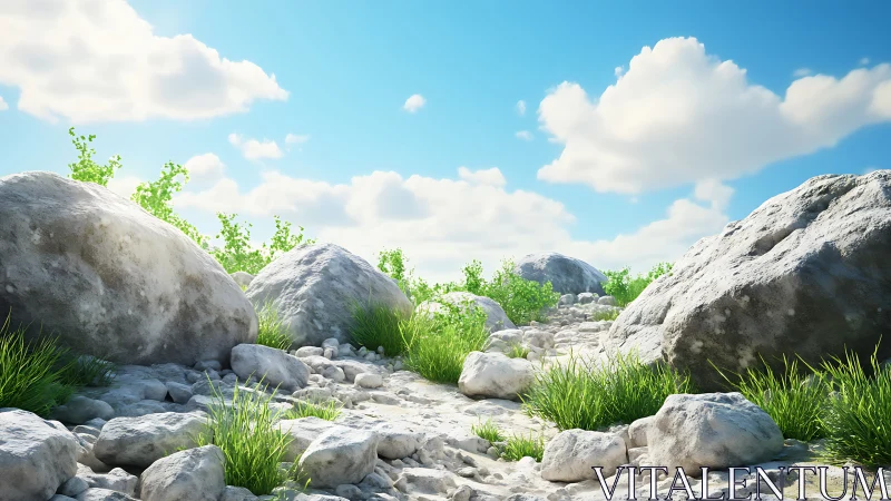 High-noon rocky path rendered with hyperreal lighting detail