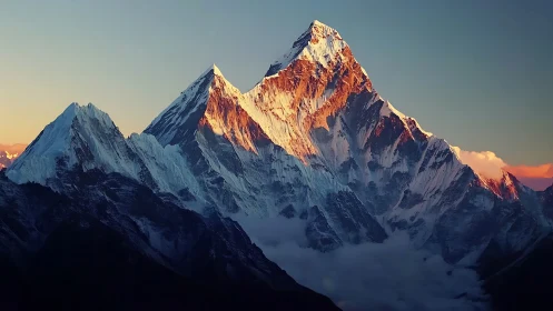 Sunlit summit monarch crowned in rose-gold alpine fire.