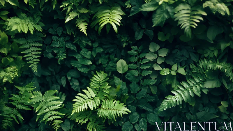 Dense fern canopy with layered foliage and controlled natural lighting