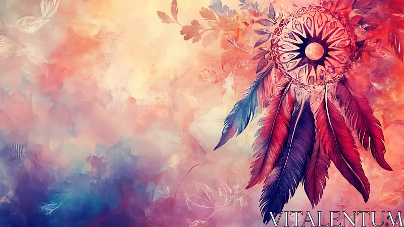 Dreamcatcher illustration with vibrant feather gradients