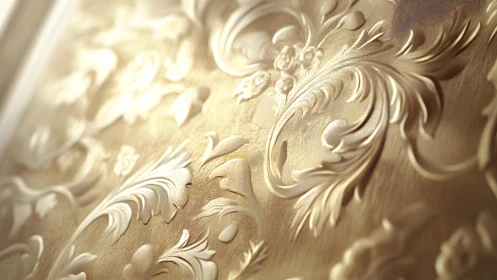 Elegant embossed gold floral wallpaper with classic ornate pattern.