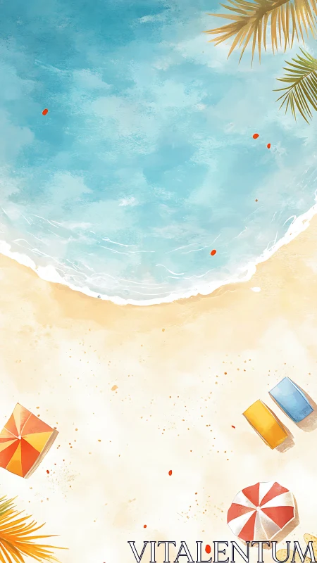 Sunny shoreline escape with cozy umbrellas and calm waves.