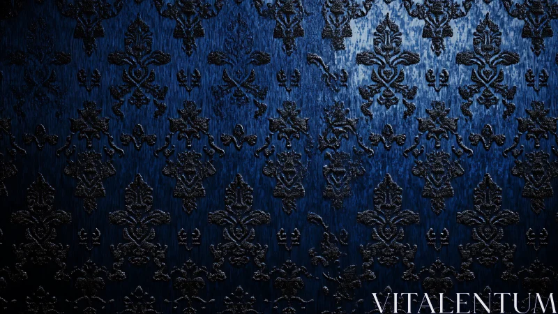 Midnight blue damask glow with shimmering ornate patterns.