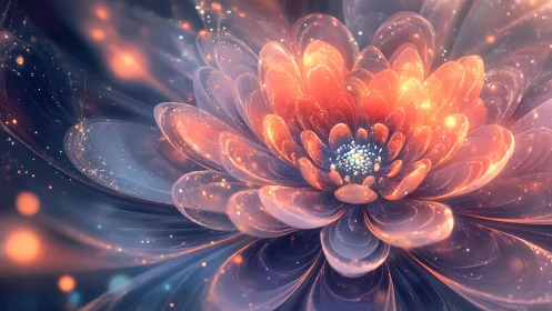 Luminous fractal flower blossom with radiant glasslike petals.