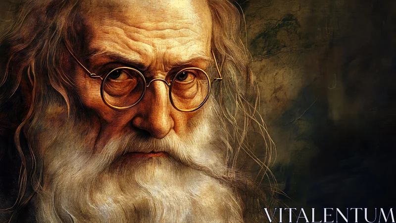 Elderly scholar portrait with gold spectacles and textured beard