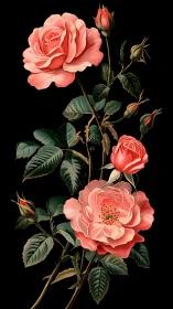 Coral Roses Dance: Botanical Bloom Symphony.