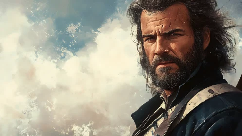 Weatherworn wanderer studying storm-bright horizon skies.