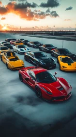 Sunset racetrack crowns a scarlet supercar as bold monarch