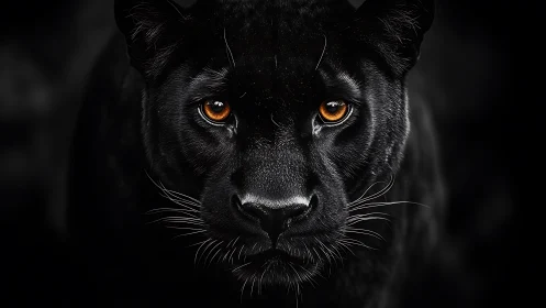 Black Panther's Piercing Golden Gaze Against Darkness.