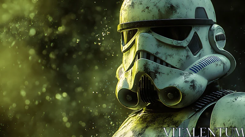 Stormtrooper helmet render shows worn armor in green haze