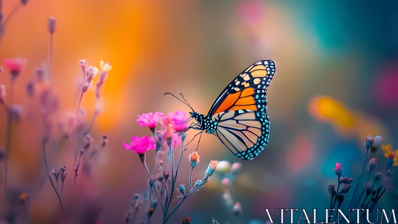 Monarch dreamweaver pausing on neon meadow whispers.