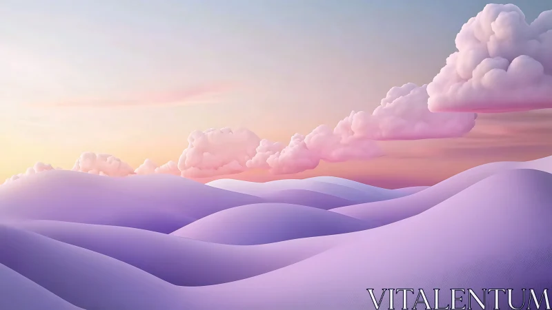 Gentle pastel hills under dreamy cotton candy clouds.