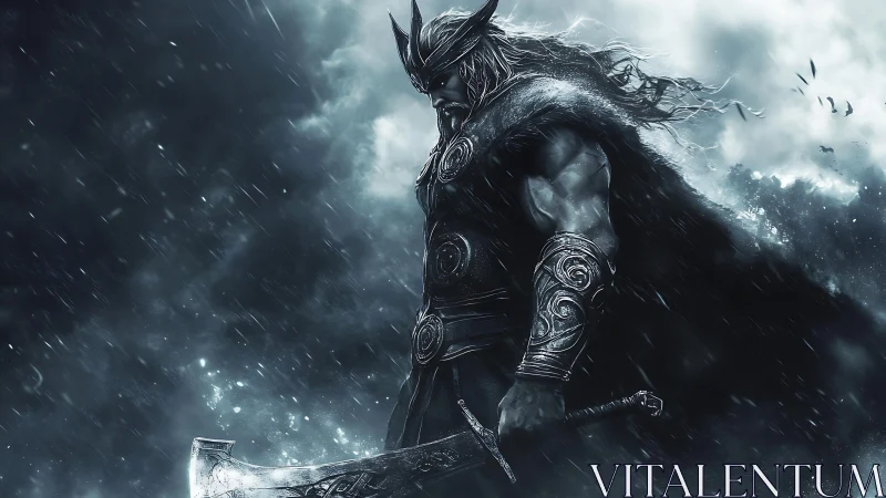 Storm crowned warrior pausing in the heart of the tempest.