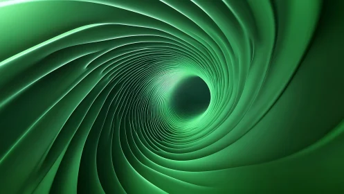 Green abstract tunnel of layered curved forms in depth.