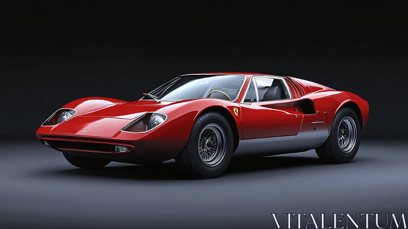 Sleek red classic sports car stands poised under soft studio light