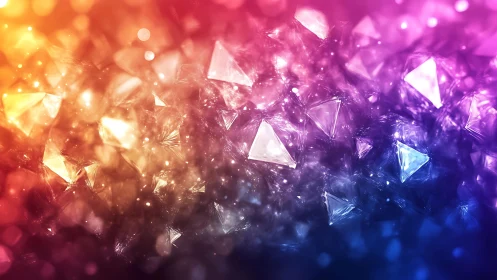 Abstract glowing geometric crystals in vibrant gradient colors.