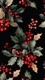 Winter holly berries glowing against a cozy midnight sky.