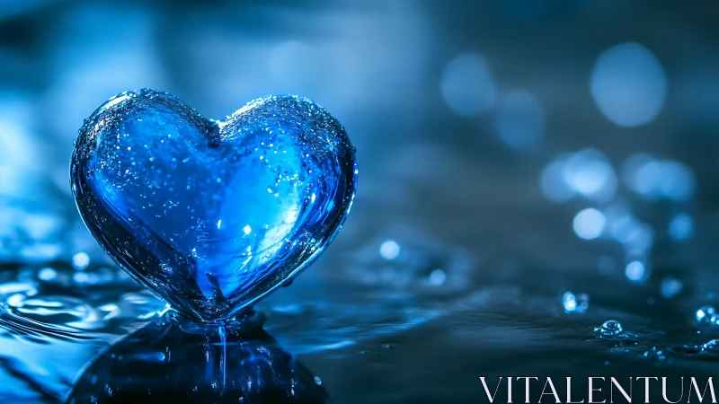 A Luminous Blue Heart Shaped Water Droplet.
