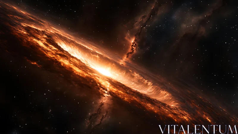 Spiraling ember galaxy cradling a quiet cosmic sunrise.