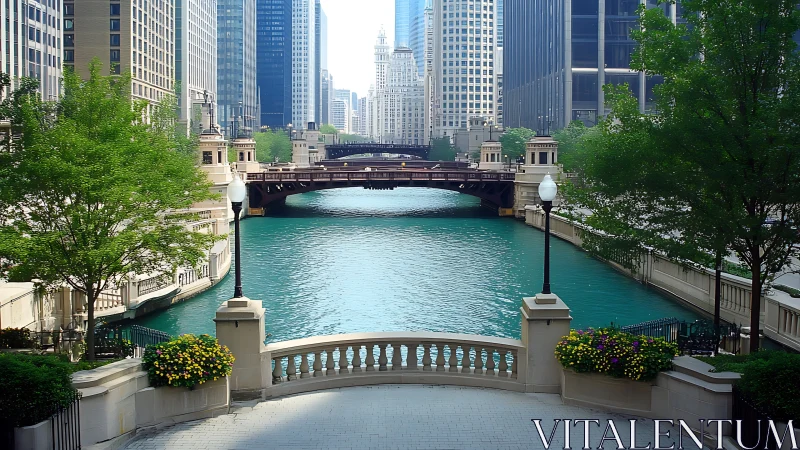Sunlit city river welcomes visitors with calm teal water