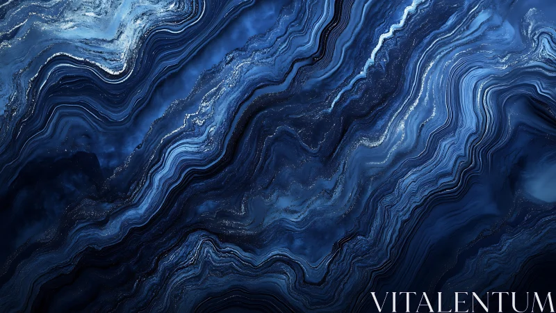 Midnight blue fluid marble waves suggest deep cosmic geology
