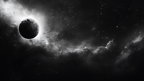 Lunar terminator silhouette intersects dense galactic dust lane