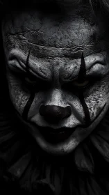 Cracked carnival nightmare smiles from the shadows below