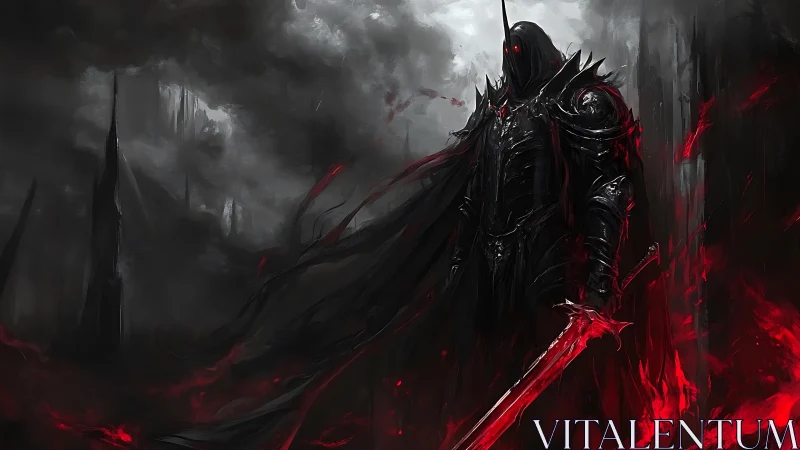 Dark warlord in infernal armor, high-contrast digital painting.