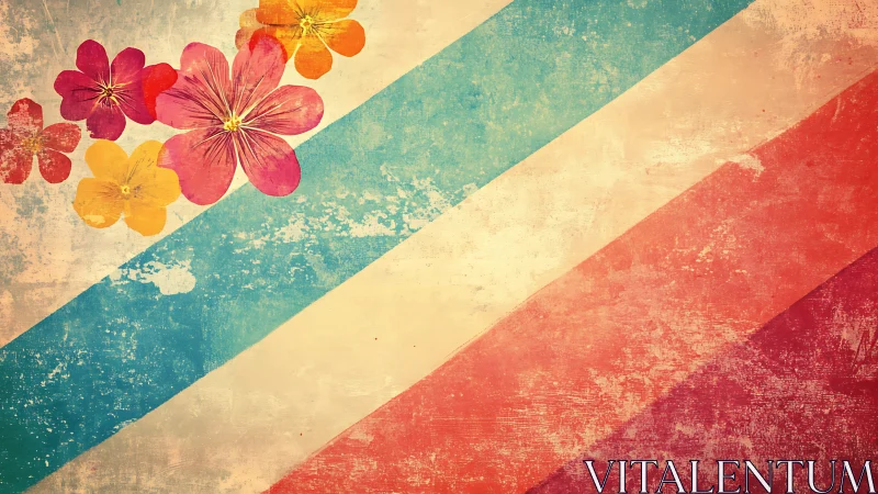 Retro floral diagonals on distressed pastel canvas layout.