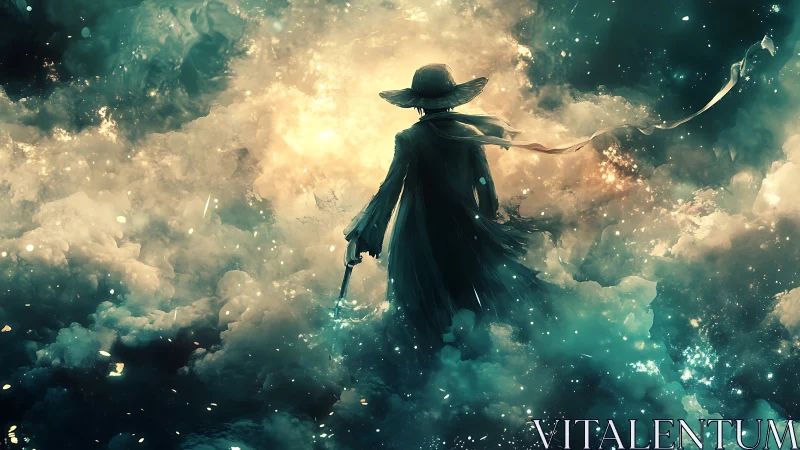 Starglow wanderer stepping through swirling dream clouds.