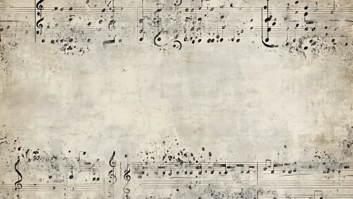 Vintage grunge music staff frame on distressed parchment background.