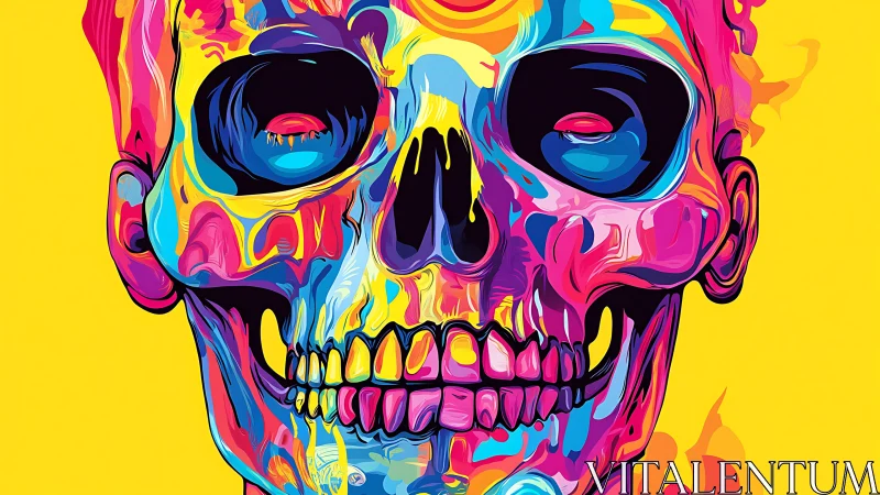 Neon skull portrait pulsing with playful rainbow color energy.