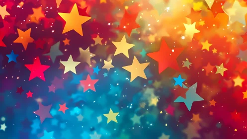 Multicolored star shapes on soft abstract gradient background.