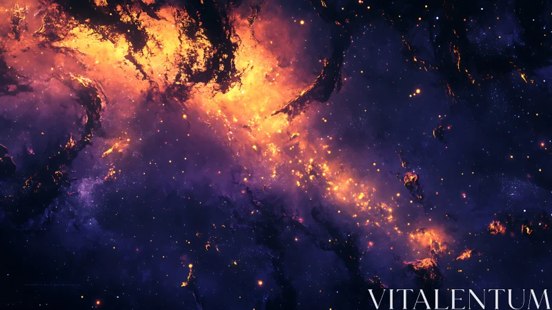 Electric nebula river burns across a deep violet cosmos