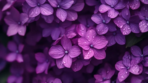 Purple Blooms Glistening with Gentle Rain.