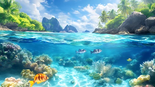 Coral chorus swims beneath sunlit waves and island dreams