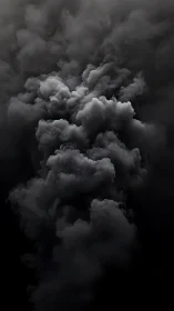 Dense vertical plume of dark smoke rises through black void